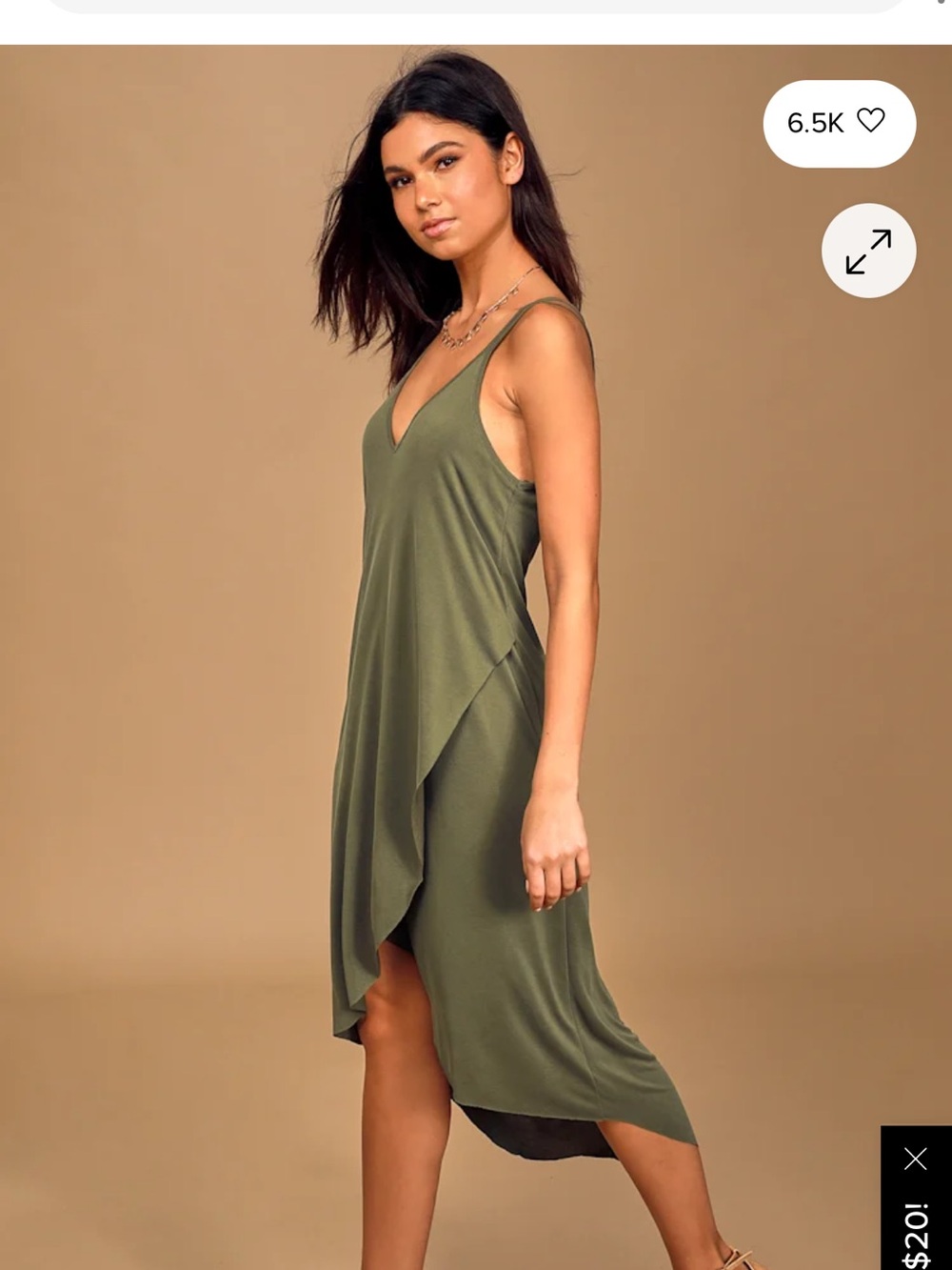 Lulu's Olive Green Sleeveless High-Low Wrap Dress